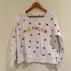 Tommy Hilfiger White Blue Star Gold Letter Sweatshirt